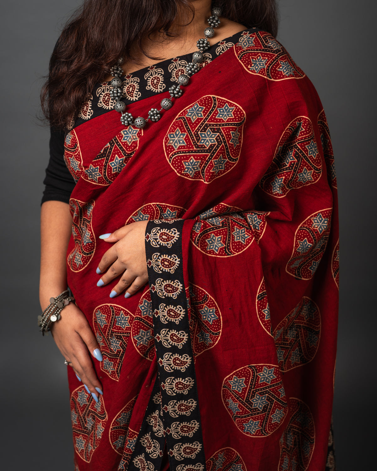 Ajrakh Cotton Block Print Saree 02