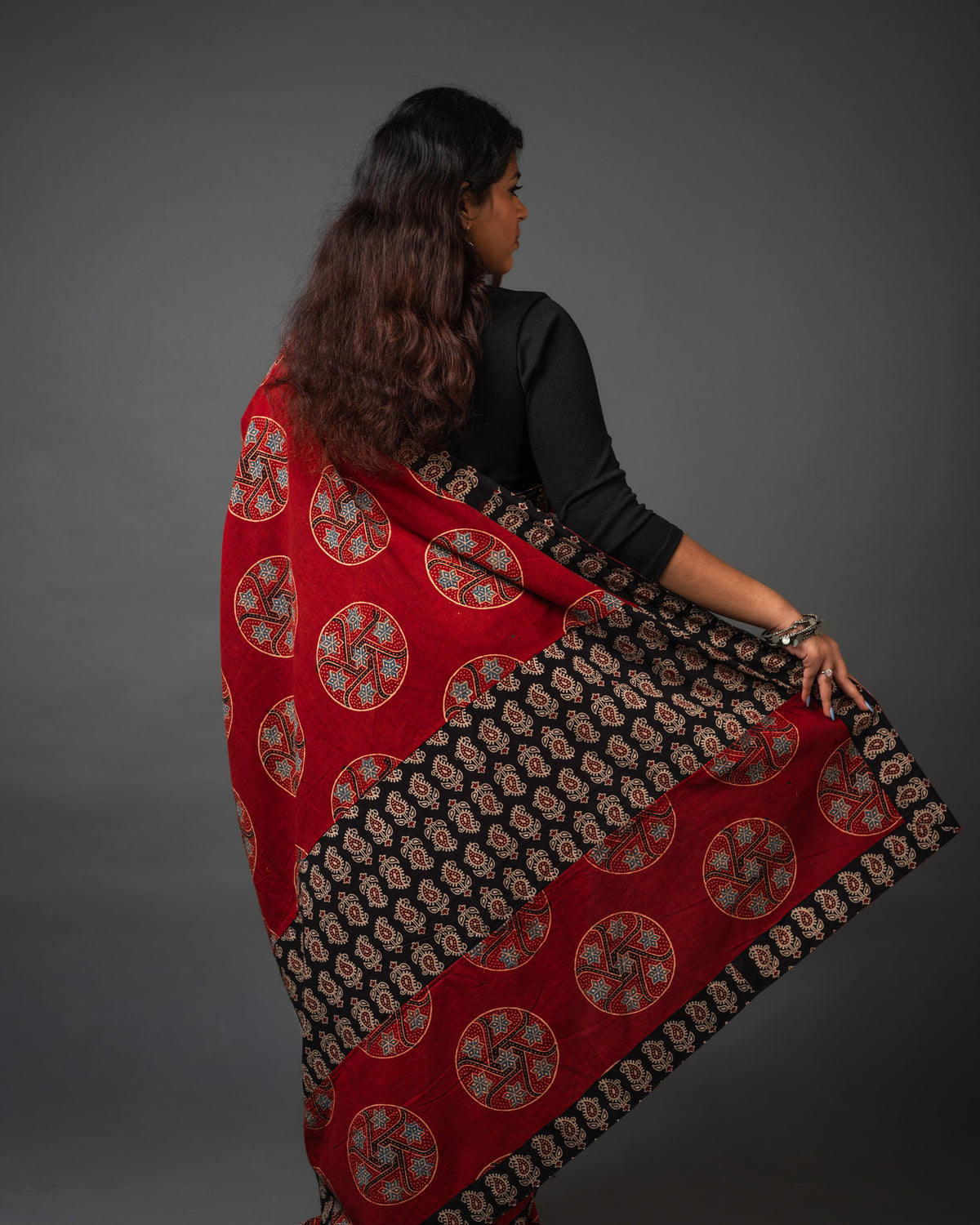 Ajrakh Cotton Block Print Saree 02