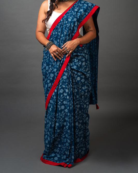 Indigo Block Print Saree