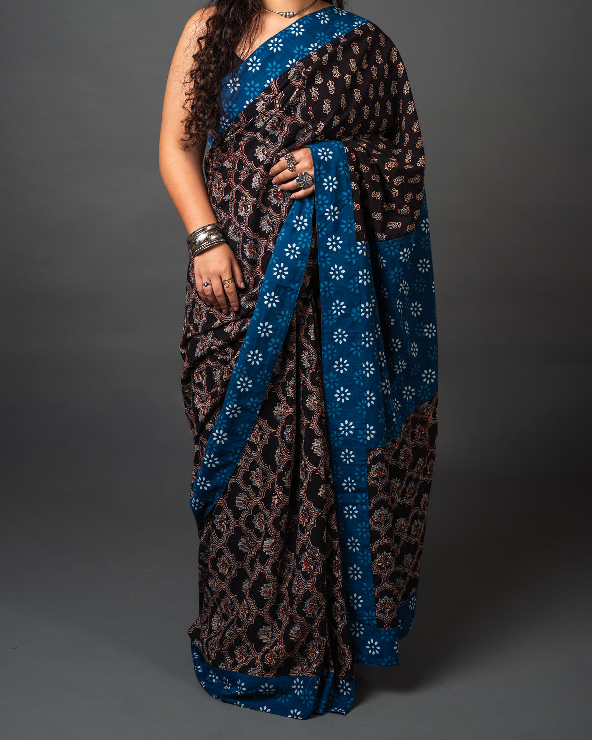 Ajrakh Cotton Block Print Saree 01
