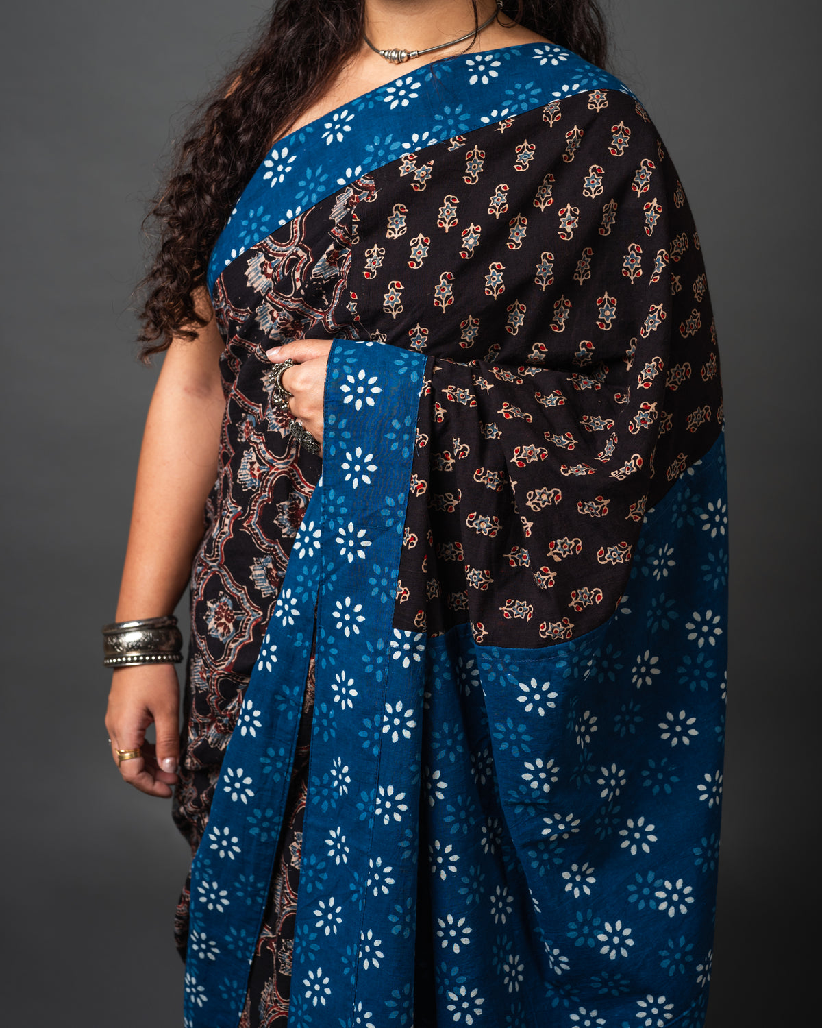 Ajrakh Cotton Block Print Saree 01