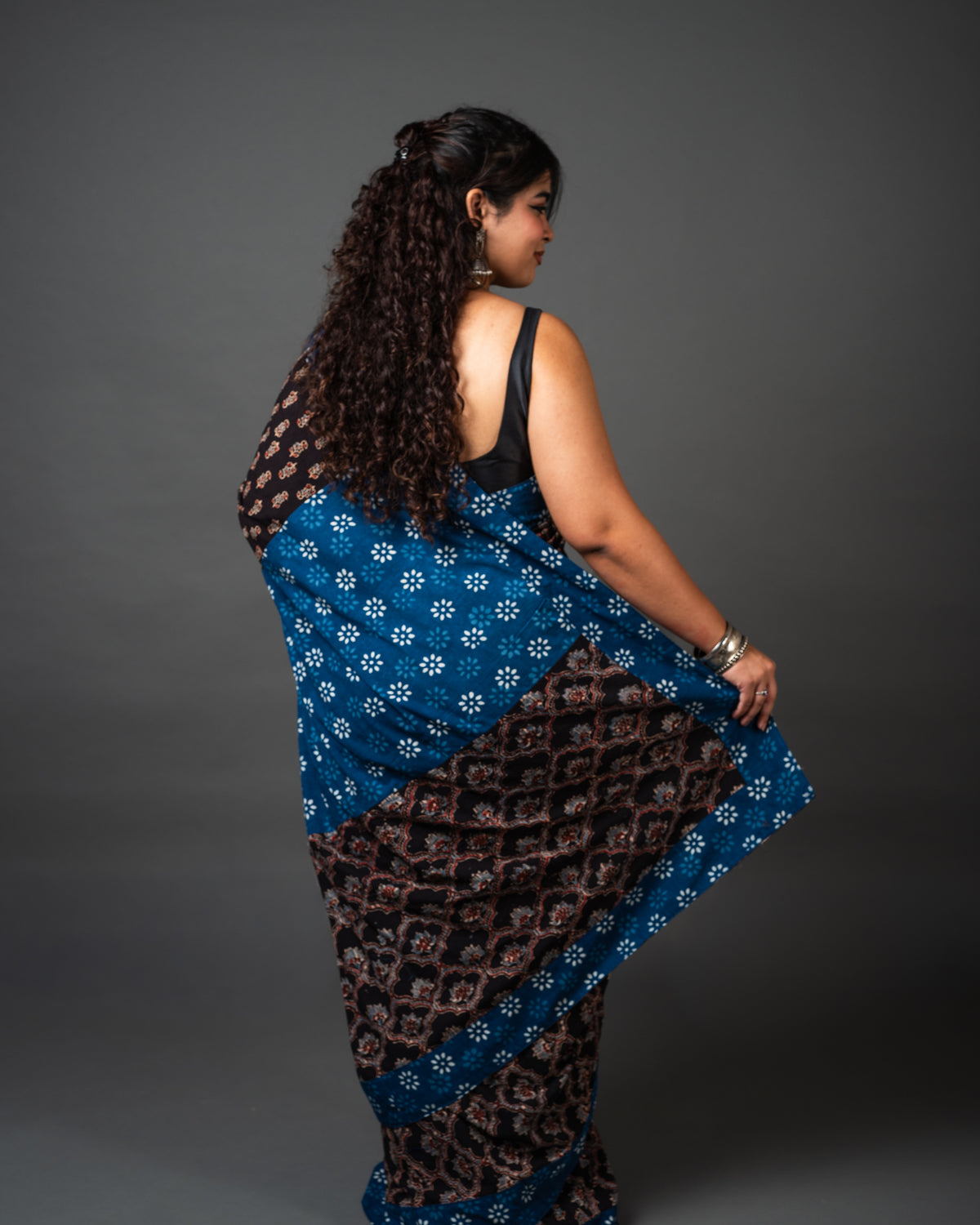 Ajrakh Cotton Block Print Saree 01